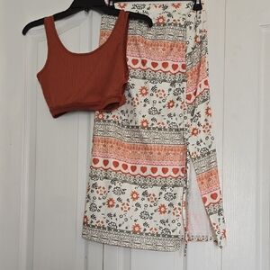 Floral Patterned Skirt - Cream and Pink